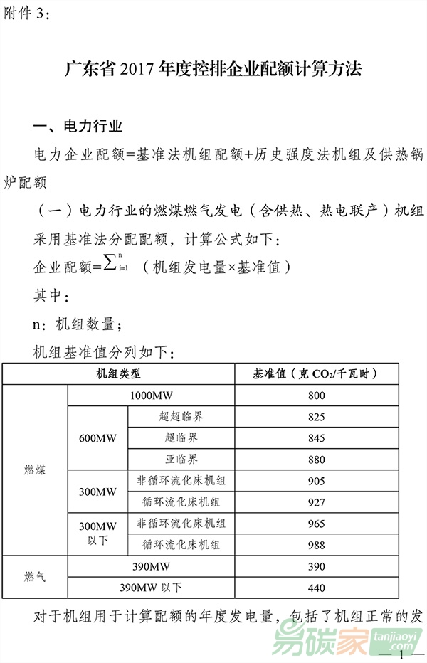 廣東省2017年度控排企業(yè)配額計(jì)算方法